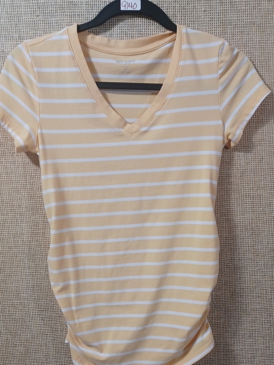 Old Navy Tops - Old Navy Yellow and White Striped V-Neck Tee
